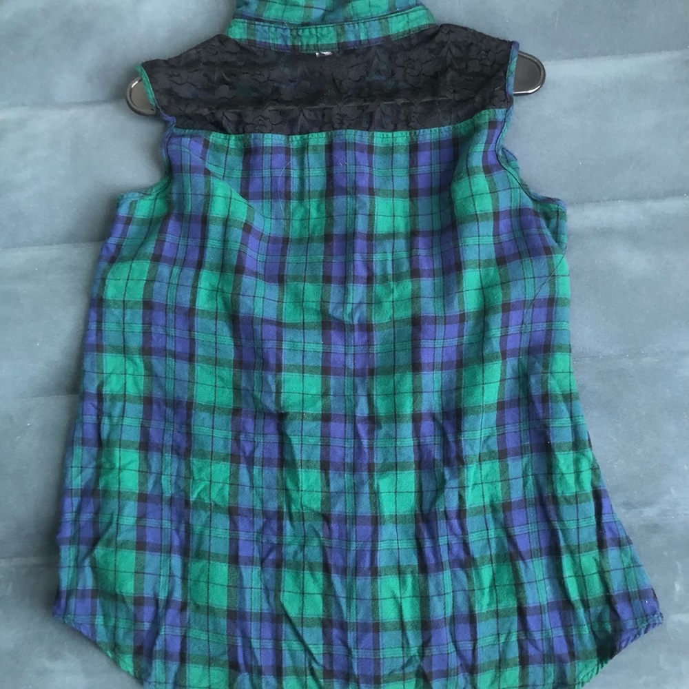 Lace Detail Plaid Button Tank